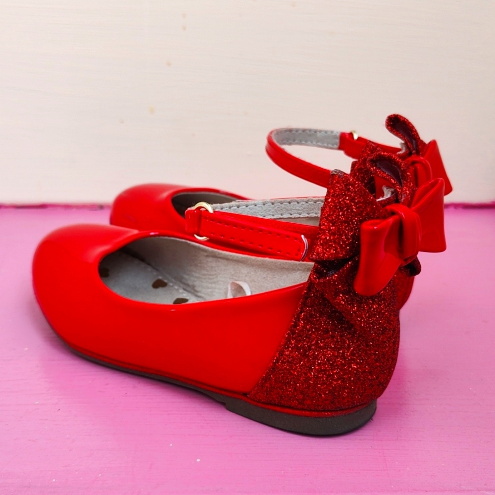 Little Girls Red Glitter Patent Bow Flats size 10 toddler